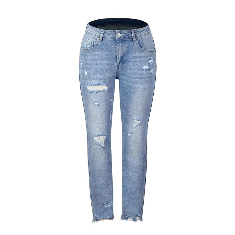 Stretch Women's Jeans 2023 Trend Blue Hight Waist Ripped Casual Fashion Streetwear Denim Pencil Pants-THAT FASHION STORE