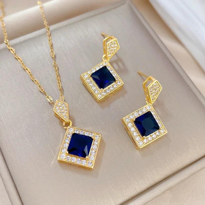 Exquisite Geometry Square Necklace Earrings Bracelet Jewelry Set Charm Ladies Jewelry Fashion Bridal Accessory Set Romantic Gift-THAT FASHION STORE