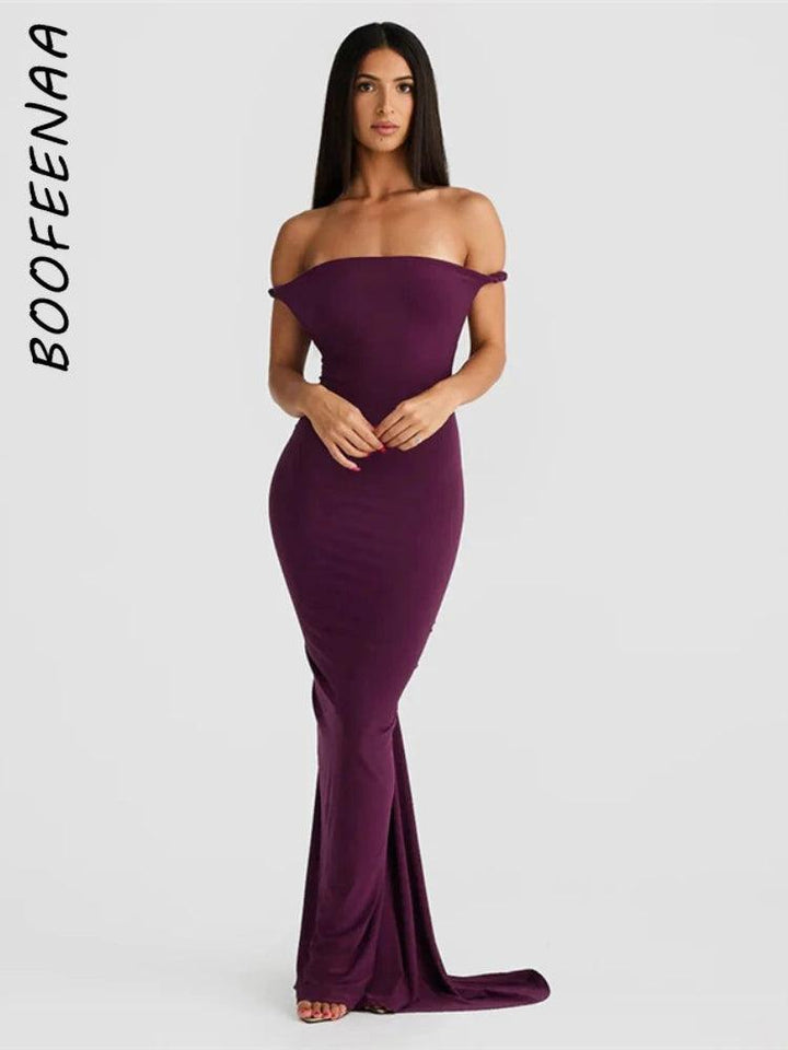 BOOFEENAA Twist Halter Neck Backless Long Dresses for Women Elegant Sexy Party Maxi Dress Purple Black Green Summer 2024 C83CB33-THAT FASHION STORE