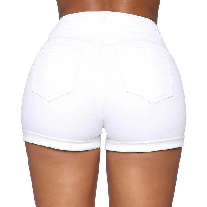 Liooil Cotton Stretchy High Waist Jean Shorts Woman Summer 2023 Casual Sweat With Pocket Zipper White Black Cuffed Denim Shorts-THAT FASHION STORE