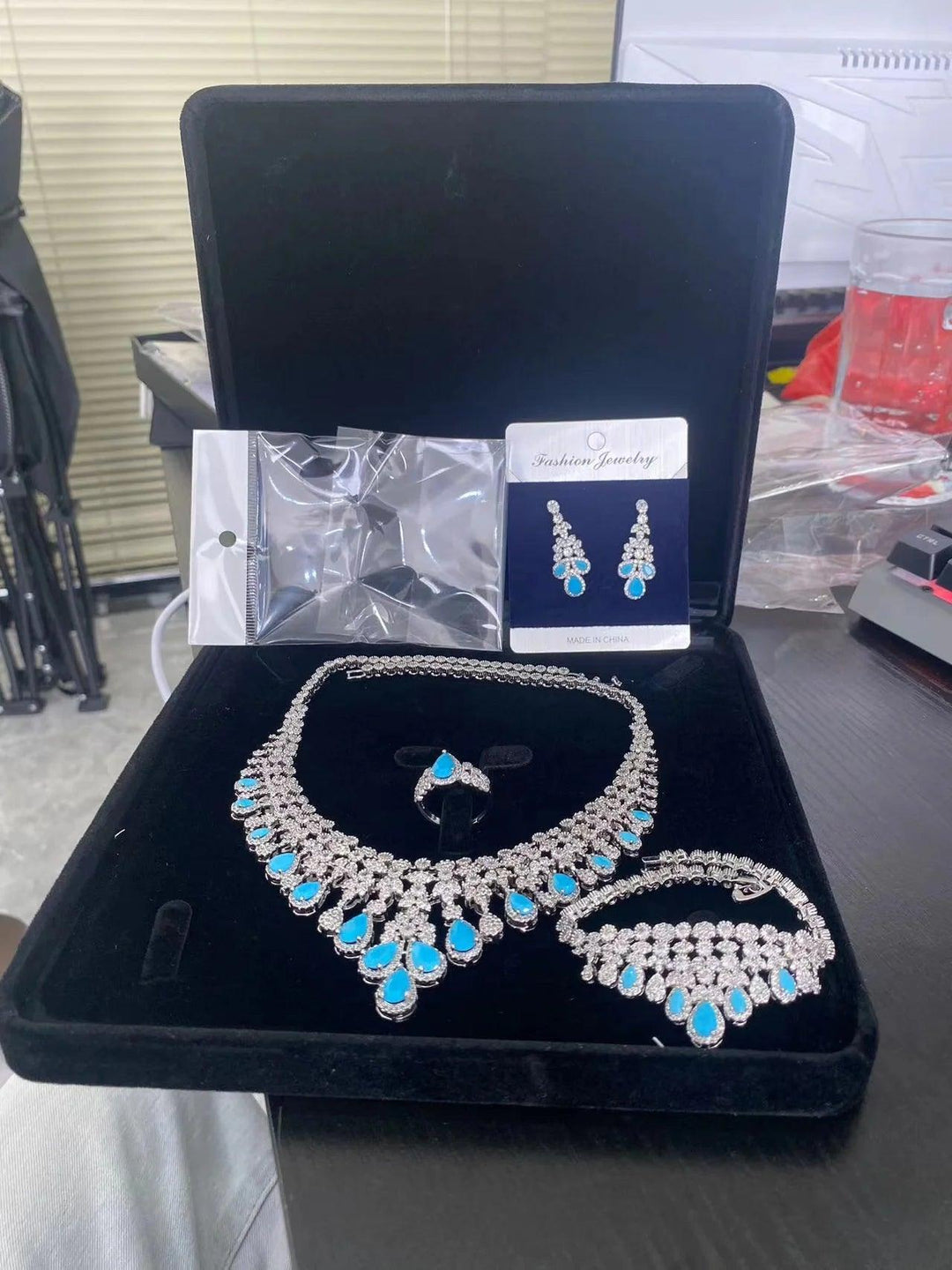 2024 Zircon Super Deluxe Tassel Water Drop Big Wedding Bridal Necklace Earrings 4 Pieces Nigerian Dubai Women's Jewelry Set-THAT FASHION STORE