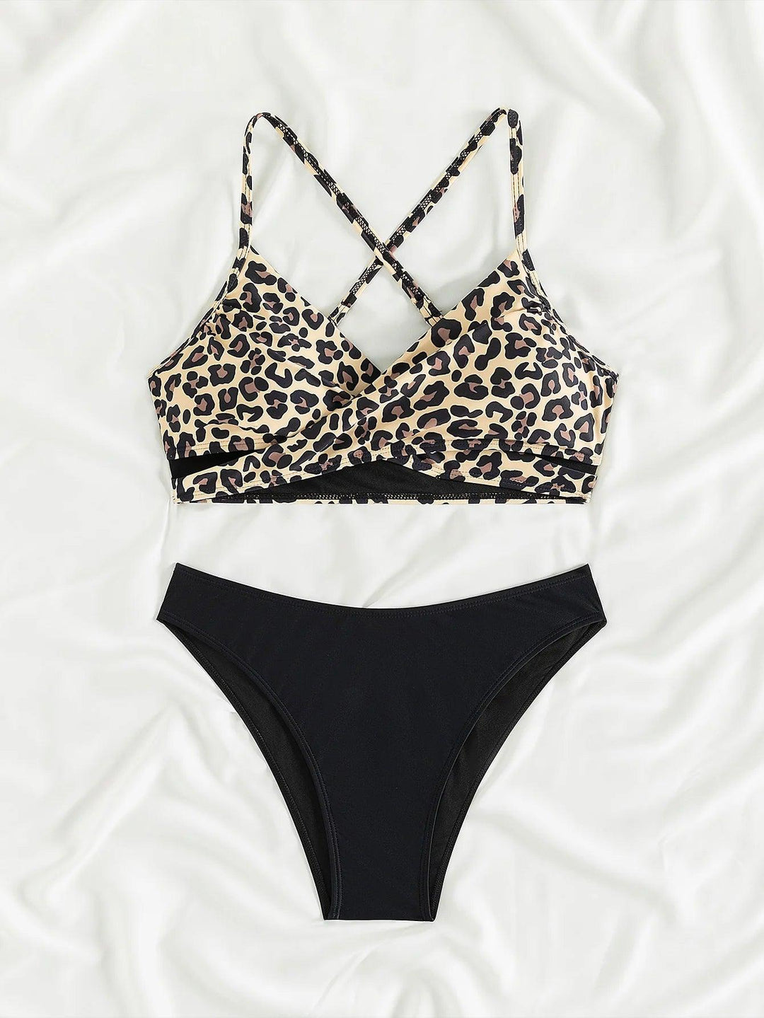 Sexy Leopard Print Cross Bikini Set 2024 Women Halter Push Up Black High Waist Swimsuit Summer Bathing Suit Two Piece Swimwear-THAT FASHION STORE