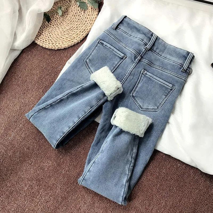 Women's Winter Plush Warm Fleece Skinny Jeans, High Waist Stretch Denim Trousers with Thermal Lining Winter Boot Cut Jeans Woman-THAT FASHION STORE