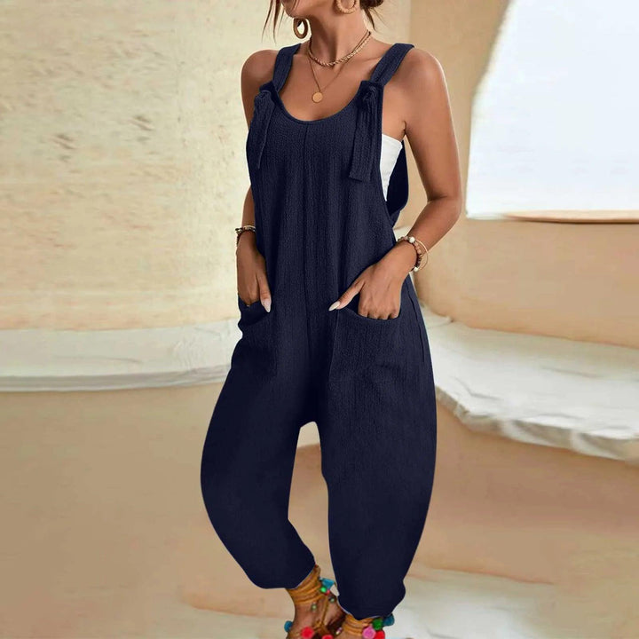 Women's Casual Summer Short Rompers Overalls 2024 Loose Sleeveless Tie Knot Strap Jumpsuits with Pockets Loose Casual Romper-THAT FASHION STORE