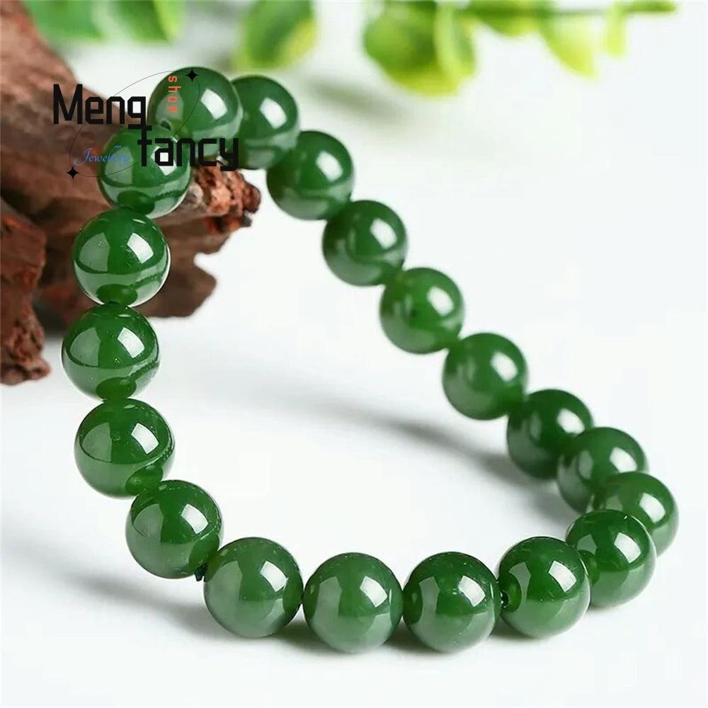 Natural Hetian Jade Jasper Elastic Bracelet Charms Luxury Fine Jewelry Couple Personalized Beaded Bangle Men Women Holiday Gifts-THAT FASHION STORE