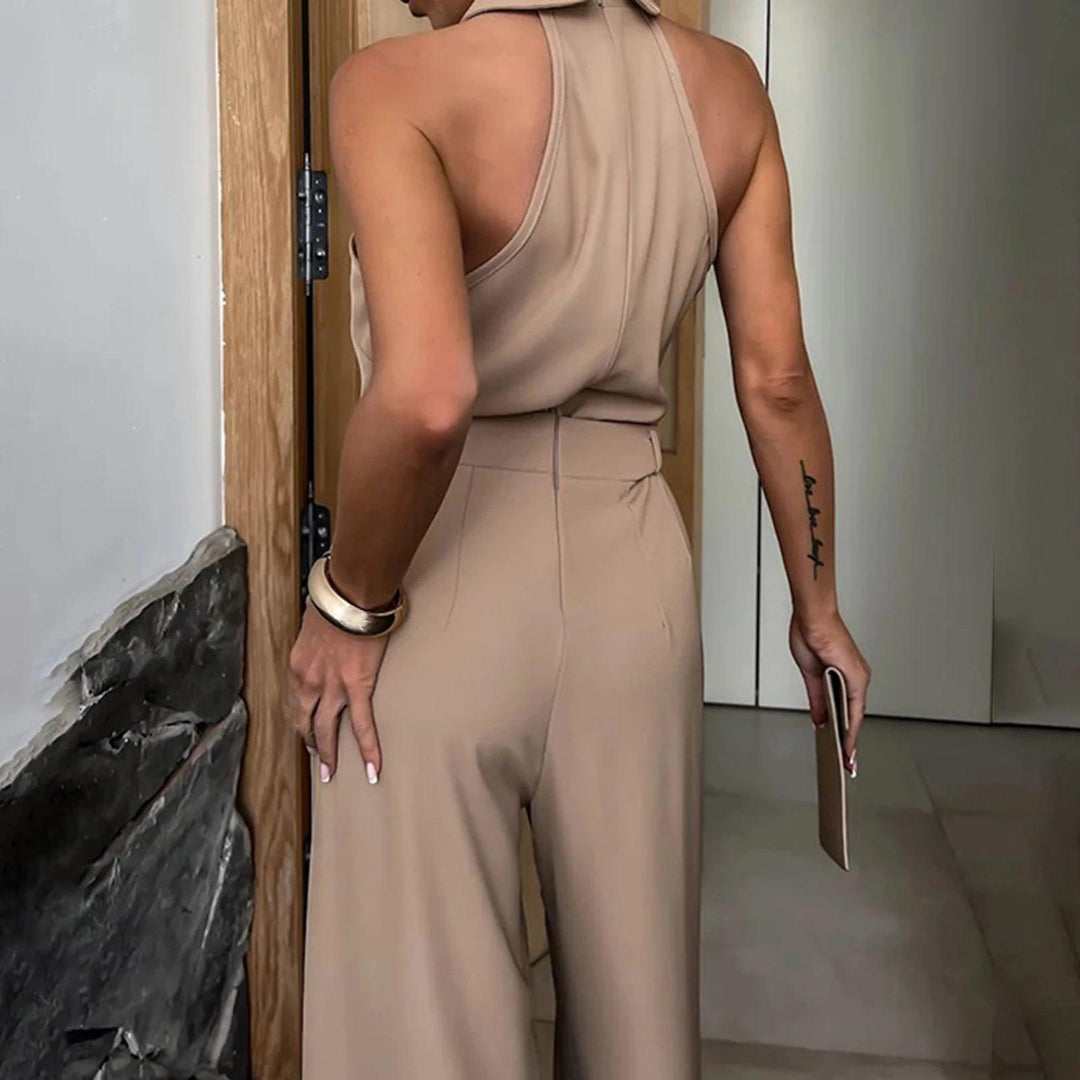 Elegant Jumpsuits for Women 2023 Spring New Plain Elegant Office Lady Loose Ruched Cold Shoulder Hem Wide Leg Jumpsuit Dungarees-THAT FASHION STORE