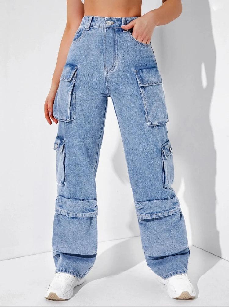 2023 Fall New High Waist Y2K Jeans For Women Fashion Multi Pocket Denim Cargo Pants Casual Female Trousers S-2XL Drop Shipping-THAT FASHION STORE