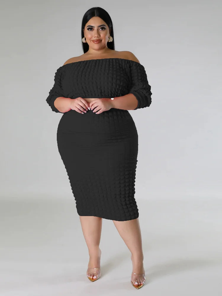 Wmstar Women's Plus Size Two-Piece Crop Top and Skirt Set for Summer Office Wear - Wholesale Fashion Outfits - THAT FASHION STORE