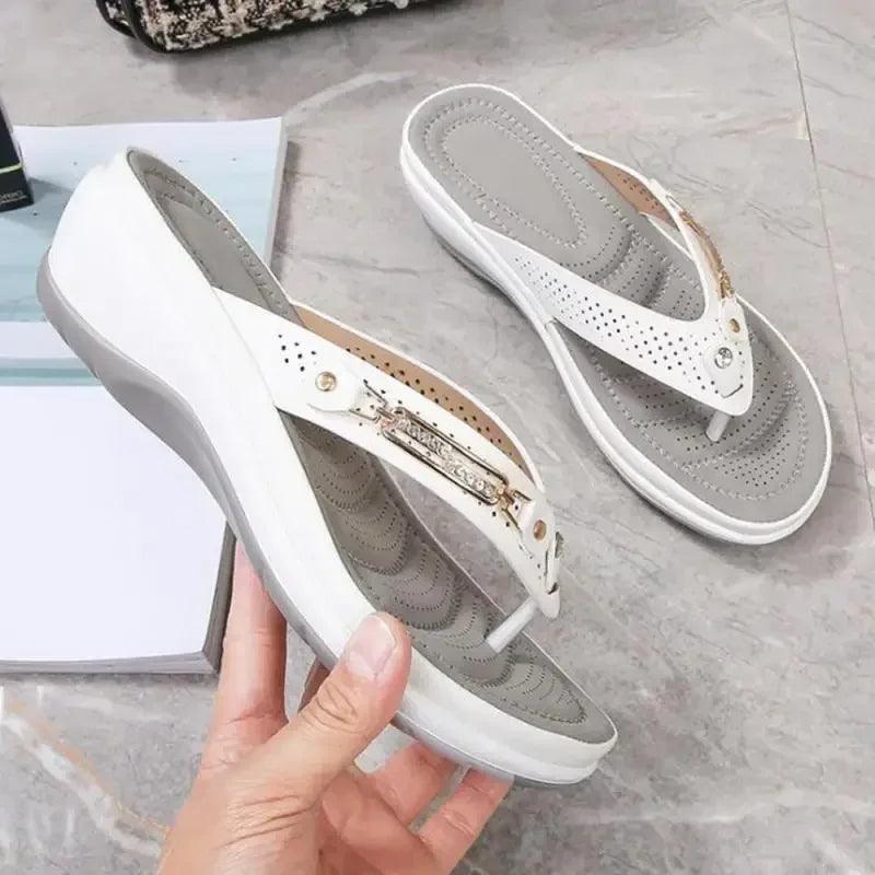 Women's Slippers Summer Metal Button Slides Shoes Wedges Leisure Flip Flops Wedge Beach Sandals Women Outside Platform Slippers-THAT FASHION STORE