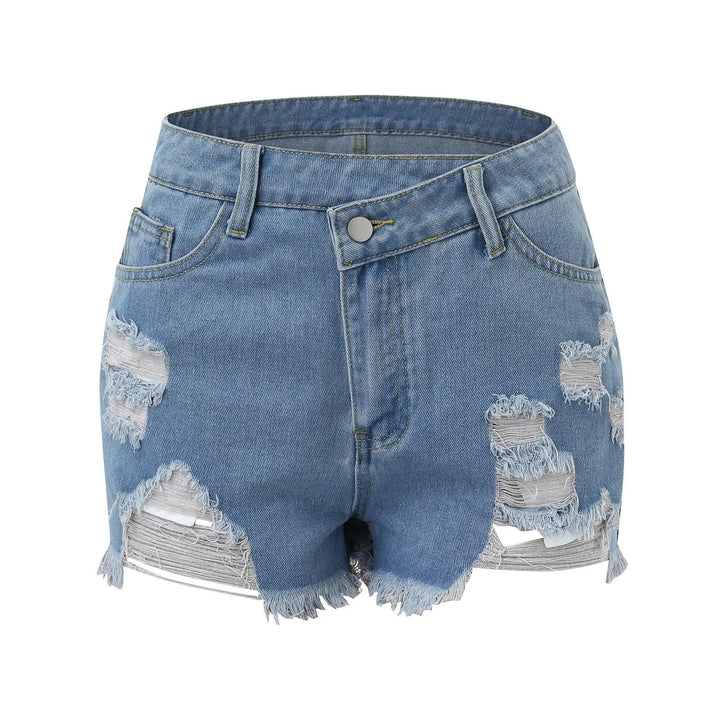 Irregular Button Down Ripped Sexy Hot Pants Women Jeans Cut Out Raw Edge Denim Shorts High Waist Frayed Tassels Shorts Trousers-THAT FASHION STORE