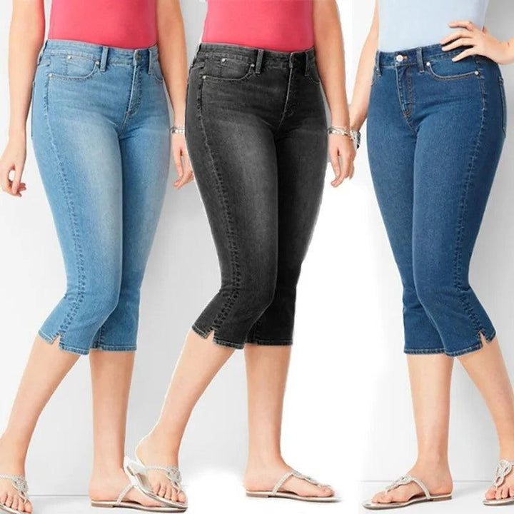 Summer Woman's Jeans Cropped Jeans Ladies Cropped Trousers Skinny Knee Length Jeans Women Elastic High Waist Mom Jeans Oversize-THAT FASHION STORE