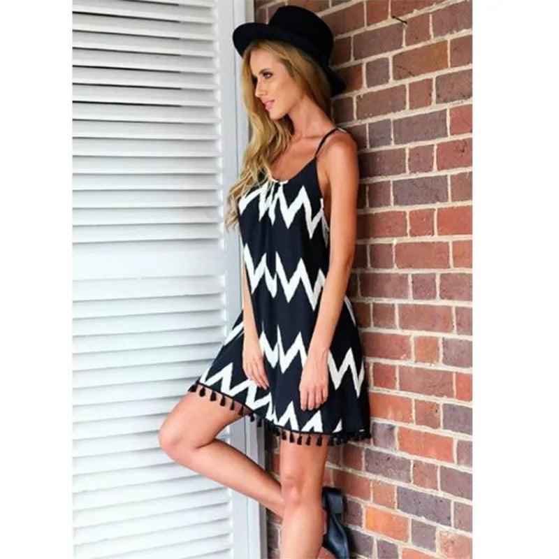 Summer Round Neck Enough Stock Short-sleeved Dress Black And White Striped Dresses Casual Elegant Sheath Slim Dress-THAT FASHION STORE