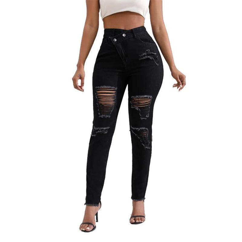 New Sexy Women High Waist Slim Ripped Jeans Hole High Street Trousers Stretch Pencil Pants Trendy Black Leggings Jeans Plus Size-THAT FASHION STORE