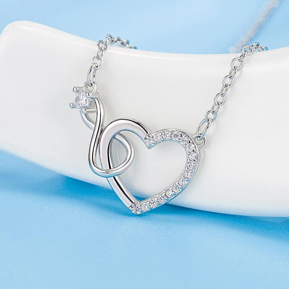 925 Sterling Silver Zircon Heart Interlocking Necklaces For Women Luxury Quality Jewelry Gift Female Free Shipping Items GaaBou-THAT FASHION STORE