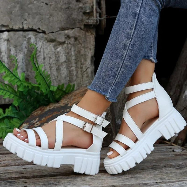 Fashion Chunky High Heels Roman Sandals for Women 2024 Summer Ankle Strap Plarform Sandals Woman Strap Thick Heeled Party Shoes-THAT FASHION STORE