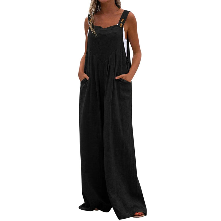 Women Rompers Cotton Linen Loose Jumpsuit Women Casual Solid Color Wide-Leg Pants Button Strap Romper Holiday Beach Overalls-THAT FASHION STORE