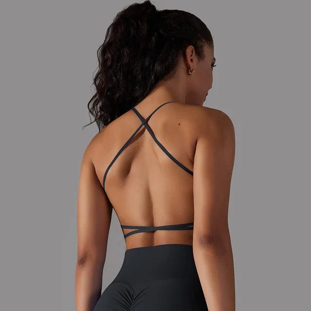 Crisscross Back Sports Bra Women Push Up Workout Athletic Yoga Brassiere Padded Spaghetti Strap Backless Gym Crop Tank Tops-THAT FASHION STORE