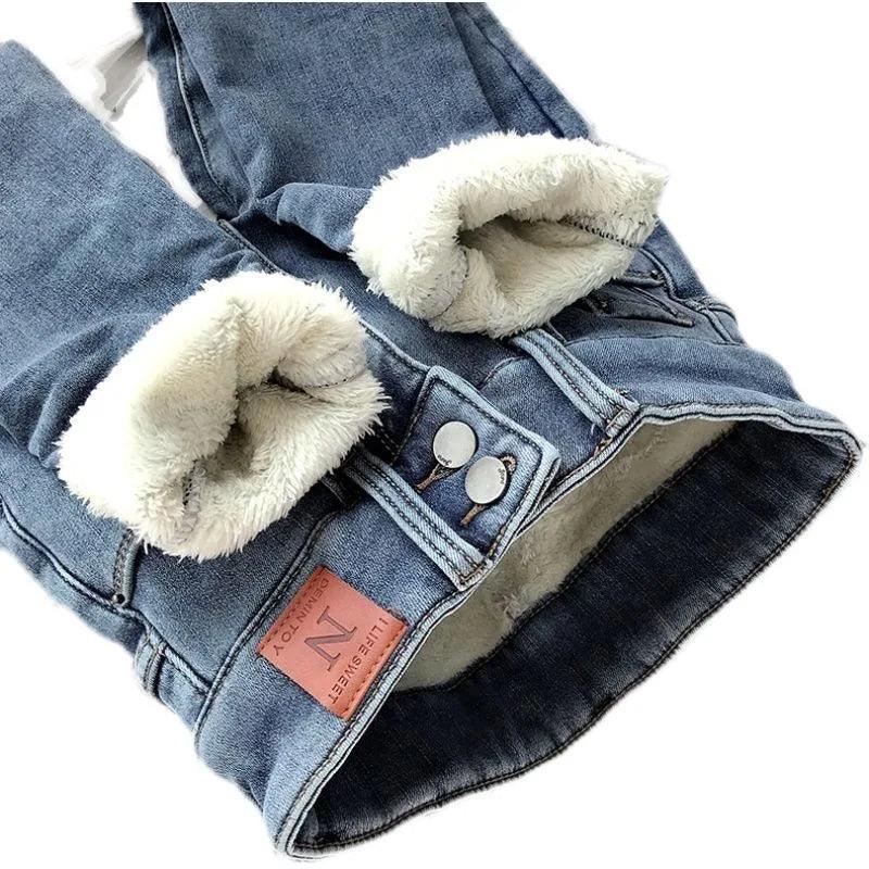 Women's Winter Plush Warm Fleece Skinny Jeans, High Waist Stretch Denim Trousers with Thermal Lining Winter Boot Cut Jeans Woman-THAT FASHION STORE