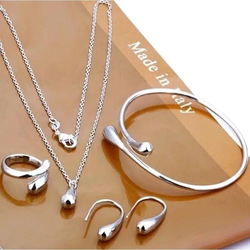 Fashion S925 Silver Needle Earrings Ring Bracelet Set Simple Personality Womens Water Drop Four-piece Jewelry Set for Women Gift-THAT FASHION STORE