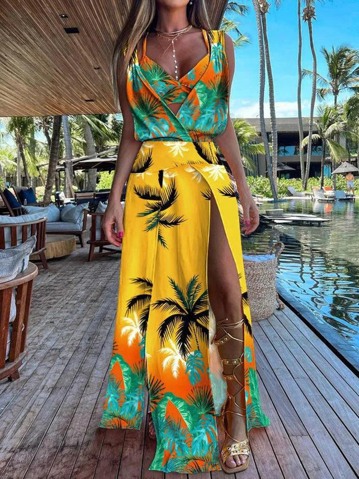 Sexy Vest And Maxi Dress Women Outfits Summer Women Beach Loose Two Piece Set Lady Patchwork Short Tops And Skirt Matching Suit-THAT FASHION STORE