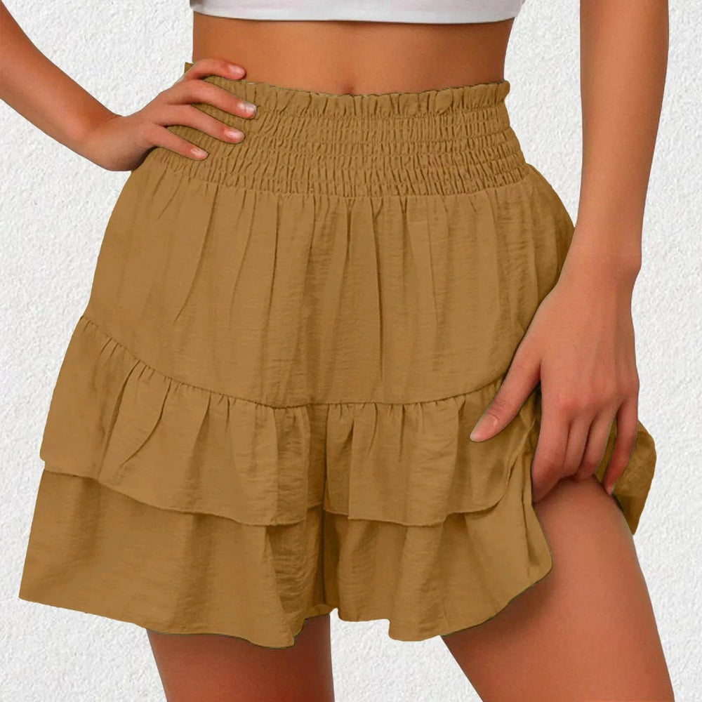 Summer Retro Shorts For Women Ruffles High Waist Solid Color Shorts Skirts Female Vertical Casual Culottes Double Layer Skorts-THAT FASHION STORE