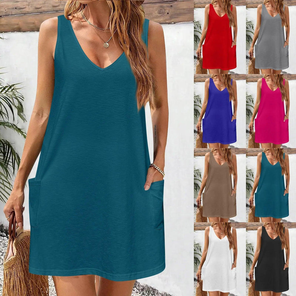 Dresses For Women 2024 Women'S Casual Sundress With Pockets Summer Boho Beach Dress T-Shirts Dress V Neck Loose Tank Dresses-THAT FASHION STORE