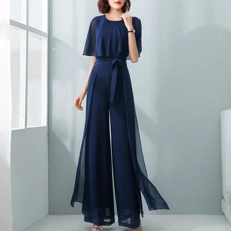 Lotus Leaf Sleeve Jumpsuit Women's Summer Long 2023 New Chiffon Jumpsuit Wide Leg Set Temperament Jumpsuit Jumpsuit-THAT FASHION STORE