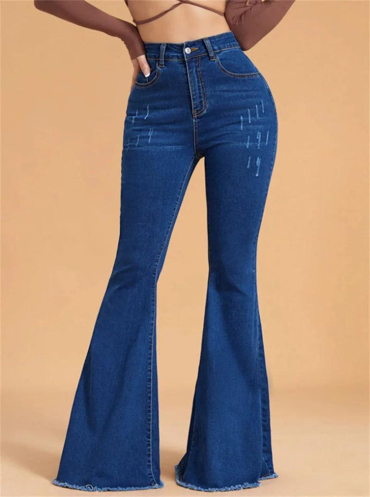 2023 Winter New Women's High Stretch Flared Jeans Fashion Slim Fit Butt Lifting Ripped Denim Pants Casual Ladies Trousers S-2XL-THAT FASHION STORE