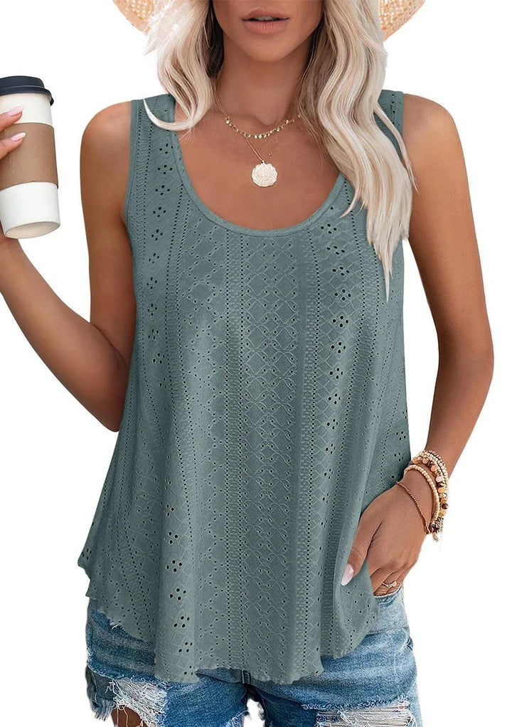 2024 Womens Tank Tops U Neck Casual Vest Dolphin Hem Casual Flowy Summer Sleeveless Tunic Tshirts-THAT FASHION STORE