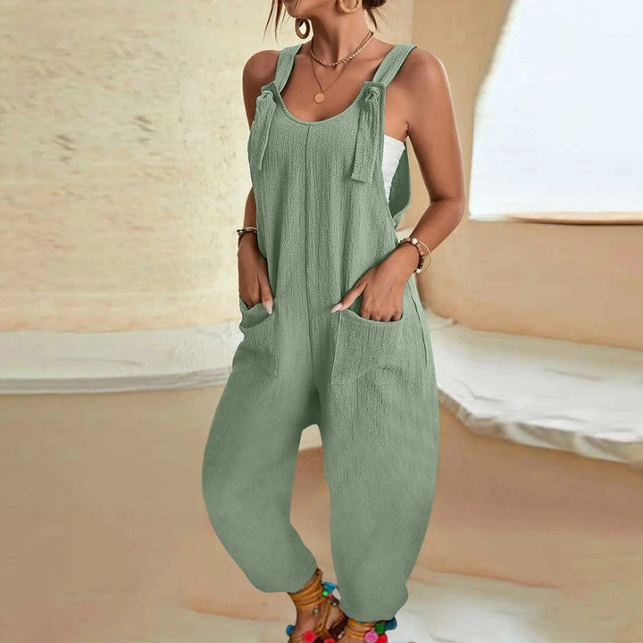 Women's Casual Summer Short Rompers Overalls 2024 Loose Sleeveless Tie Knot Strap Jumpsuits with Pockets Loose Casual Romper-THAT FASHION STORE