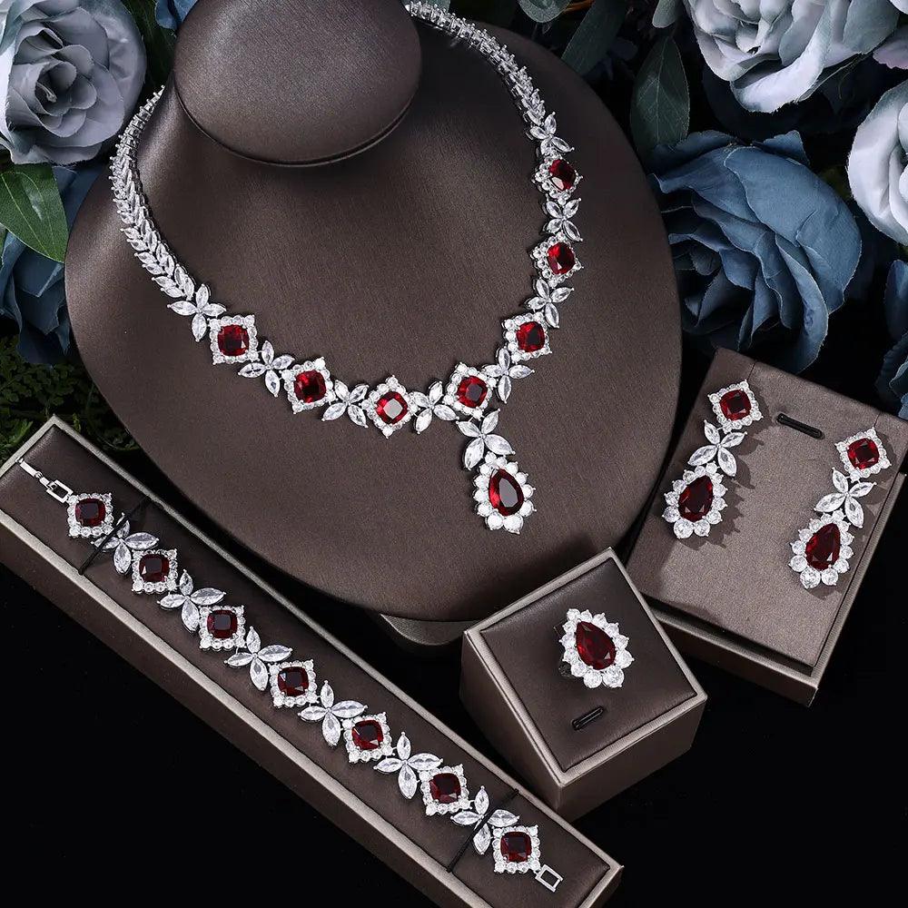 4 pieces of bride zirconia full set of women's party jewelry, luxury Dubai Nigeria CZ luxury crystal wedding necklace set-THAT FASHION STORE