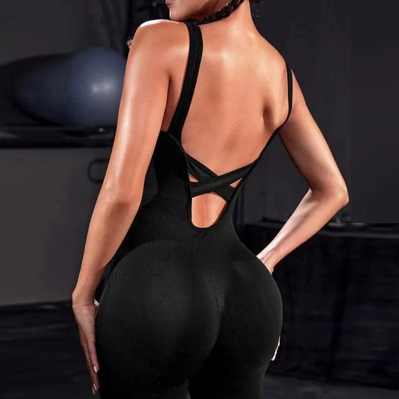 Solid Sleeveless Backless Low Neck High Waist Bodycon Jumpsuits For Women Casual Rompers Activity Jogger Suits Backless Bodysuit-THAT FASHION STORE