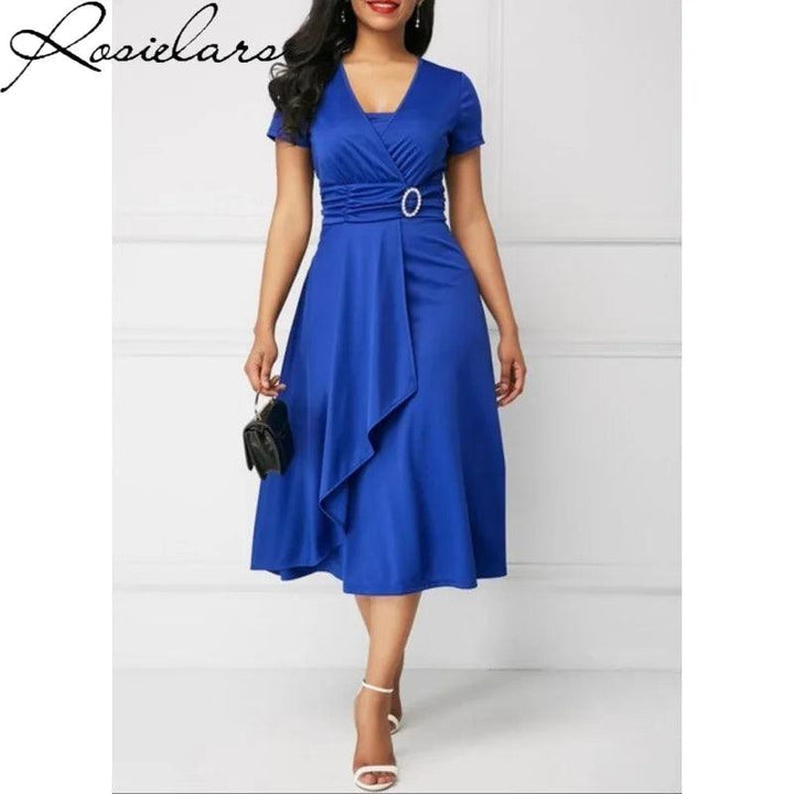 2024 Summer Elegant V-neck Plus Size 4XL 5XL Night Dress Women Dresses Sexy Ruched High Waist Evening Party Midi Dress Vestidos-THAT FASHION STORE