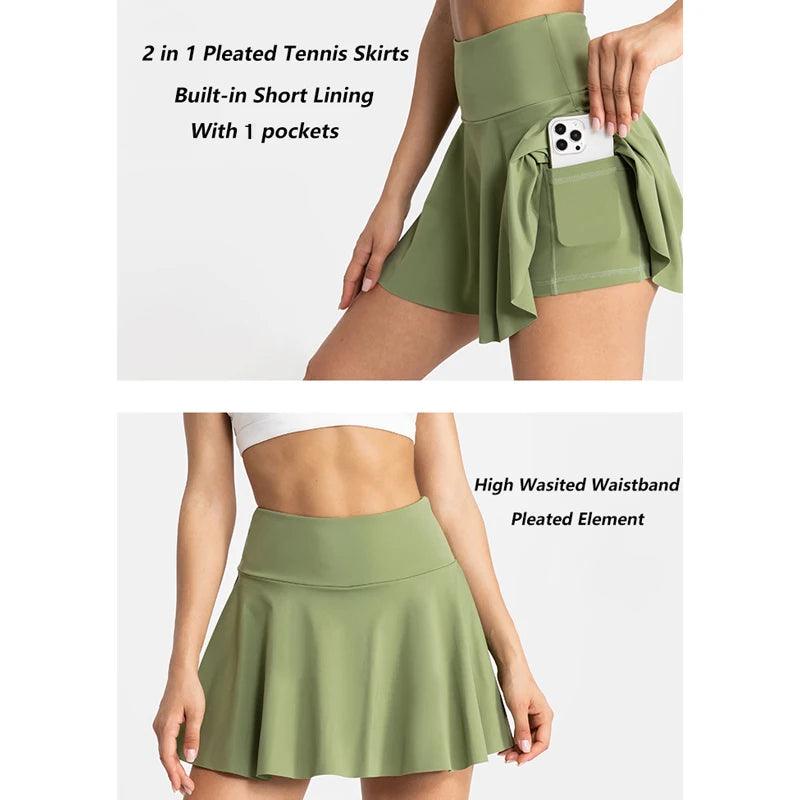 VITALINOVO Pleated Tennis Skirts for Women with Pockets High Waisted Athletic Skirts with Shorts 2 in 1 Gym Workout Golf Skorts-THAT FASHION STORE