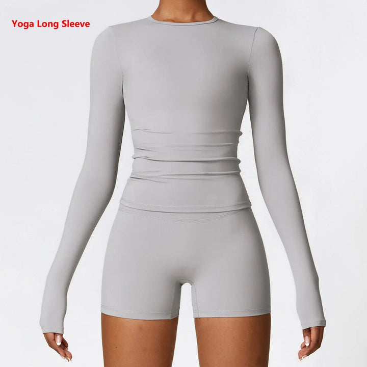 Women's Quick Dry Breathable Yoga Long Sleeves Crop Top Round Neck Sports Top Gym Fitness Workout Sexy Running Long Sleeves-THAT FASHION STORE