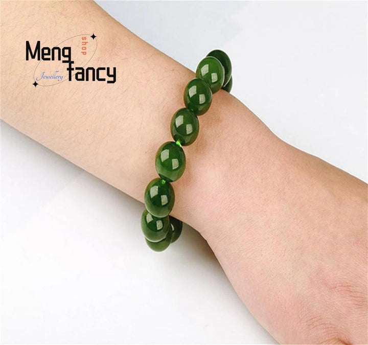 Natural Hetian Jade Jasper Elastic Bracelet Charms Luxury Fine Jewelry Couple Personalized Beaded Bangle Men Women Holiday Gifts-THAT FASHION STORE