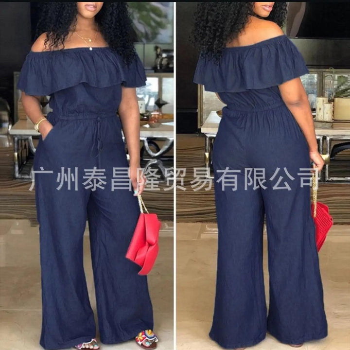 Casual Slash Neck Overalls Women Denim Rompers Jumpsuit Jeans Ladies Autumn 2020 Back Zipper Ruffles Jumpsuits Trousers Pants-THAT FASHION STORE