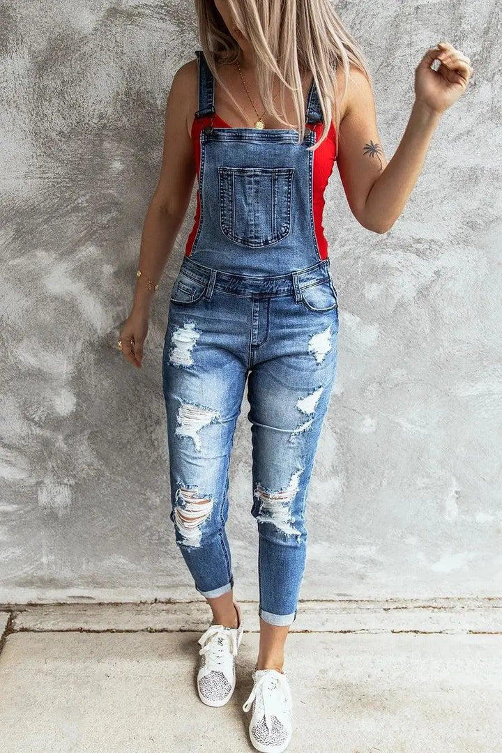 Denim Overalls Women 2023 Ripped Jeans Lady Jumpsuit Elastic Denim One Piece Pants Suspender Trousers Female Rompers Streetwear-THAT FASHION STORE