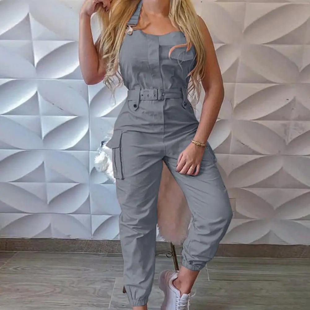 Women's Clothes Female Fashion Sleeveless Cargo Jumpsuit High Waist Street Trend Women Simple Long Jumpsuits-THAT FASHION STORE