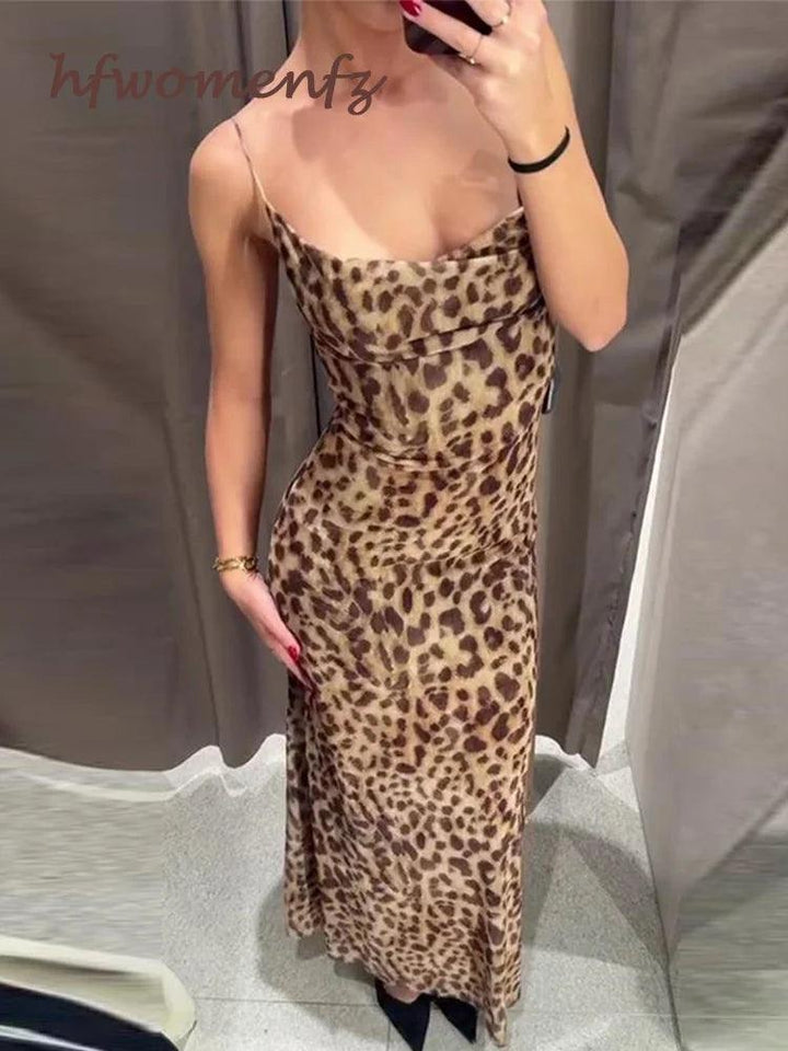 Sexy Leopard Print Maxi Dress Women Sleeveless Backless Hip Package Party Beach Night Dresses Female 2024 Summer Lace Up Robe-THAT FASHION STORE