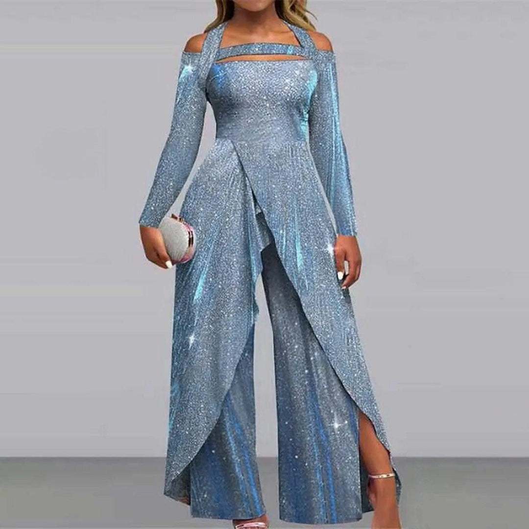 2024 Jumpsuit Women Off Shoulder Long Sleeve Casual Rompers Irregular Wide Leg Pant Overalls Female Elegant Party Jumpsuits-THAT FASHION STORE