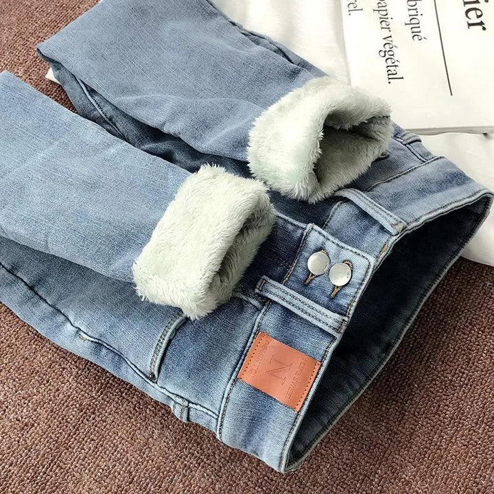 Women's Winter Plush Warm Fleece Skinny Jeans, High Waist Stretch Denim Trousers with Thermal Lining Winter Boot Cut Jeans Woman-THAT FASHION STORE