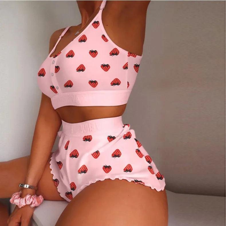 2 Pieces Set Women's Pajama Shorts Suit Multiple Print Underwear Sexy Lingerie Camisoles Tanks Nighty Ladies Loungewear Homewear-THAT FASHION STORE