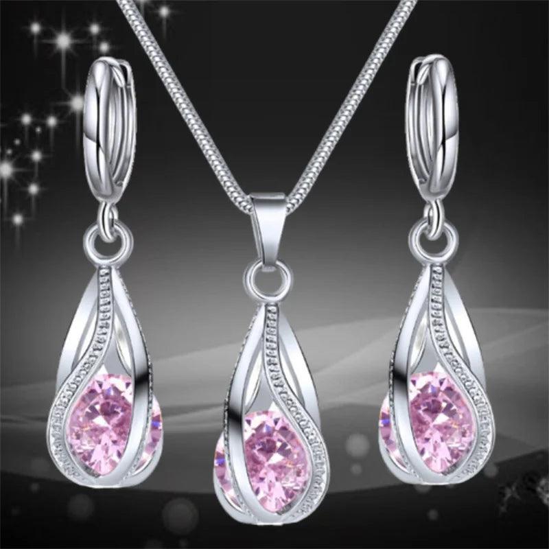 Chic Melody Pendant Necklace & Earrings Set - Glittering Zircon Crystal Jewelry for Women-THAT FASHION STORE