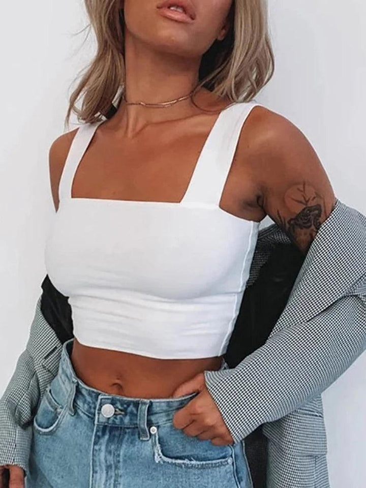 Square Neck Sleeveless Summer Crop Top White Women Black Casual Basic T Shirt Off Shoulder Cami Sexy Backless Tank Top-THAT FASHION STORE