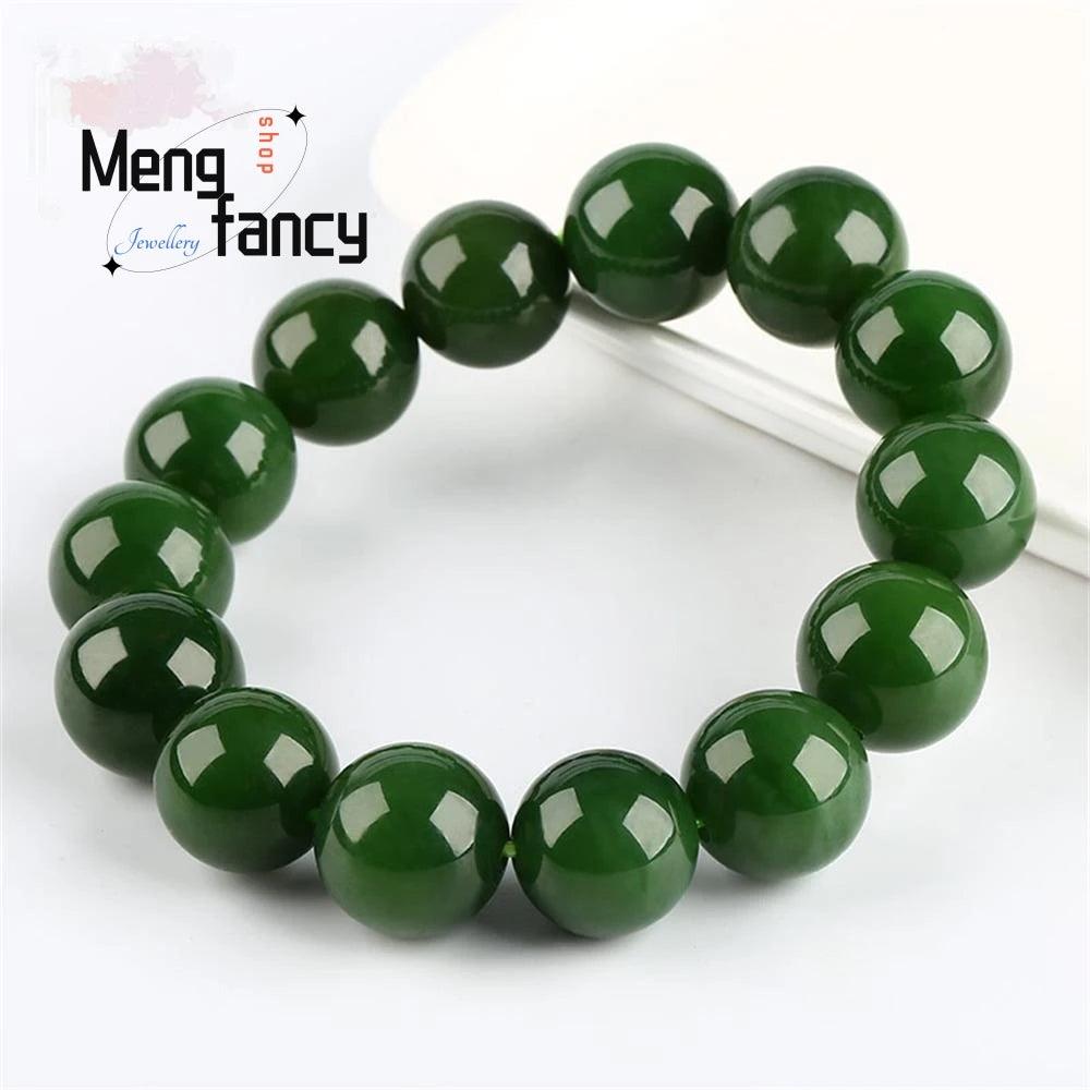 Natural Hetian Jade Jasper Elastic Bracelet Charms Luxury Fine Jewelry Couple Personalized Beaded Bangle Men Women Holiday Gifts-THAT FASHION STORE