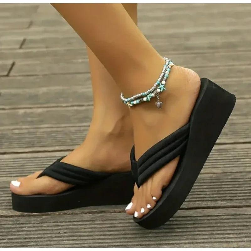 Flip Flops Wedge Heel Thick Sole Women's Summer Sandals Indoor Bathroom Slippers Outdoor Beach Shoes Slides Shoes for Women-THAT FASHION STORE