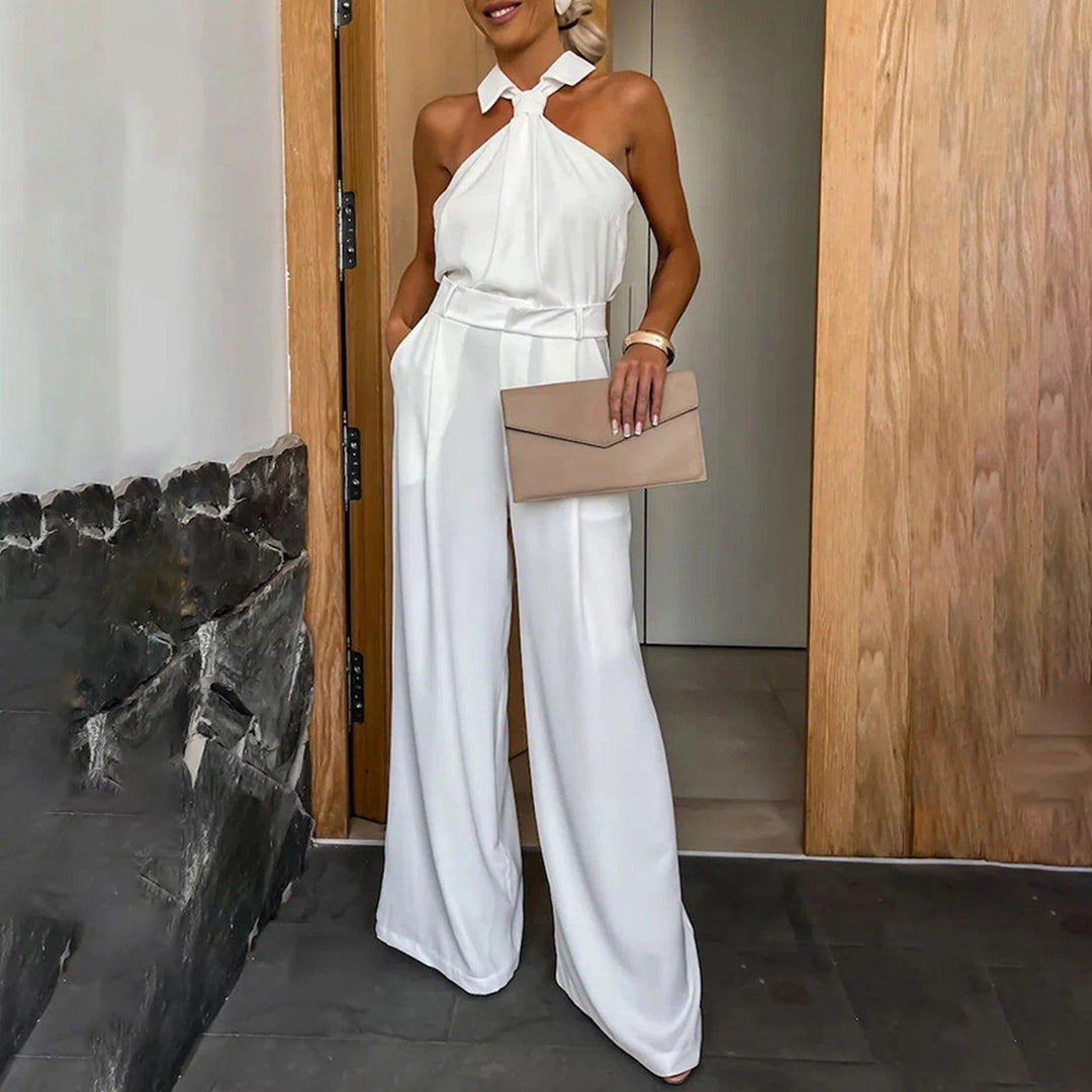 Elegant Jumpsuits for Women 2023 Spring New Plain Elegant Office Lady Loose Ruched Cold Shoulder Hem Wide Leg Jumpsuit Dungarees-THAT FASHION STORE