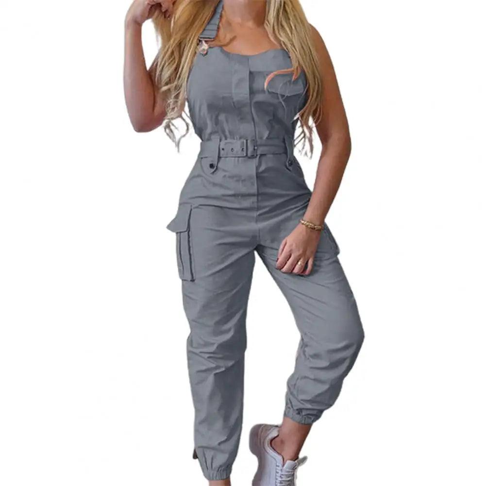 Women's Clothes Female Fashion Sleeveless Cargo Jumpsuit High Waist Street Trend Women Simple Long Jumpsuits-THAT FASHION STORE