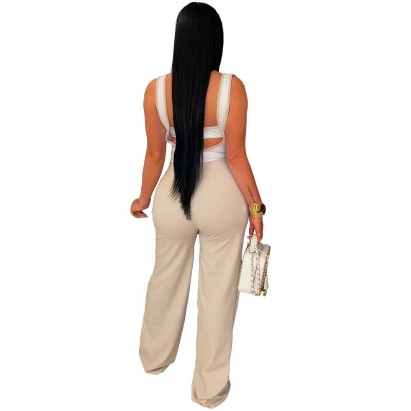 Jumpsuits Women Sexy Sleeveless High Waist Rompers Solid Backless Suspenders Overalls One Piece Button Spliced Regular-THAT FASHION STORE